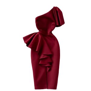 Luxury three-dimensional ruffled waist-hugging temperament off-shoulder slit dress (Copy) (Copy)